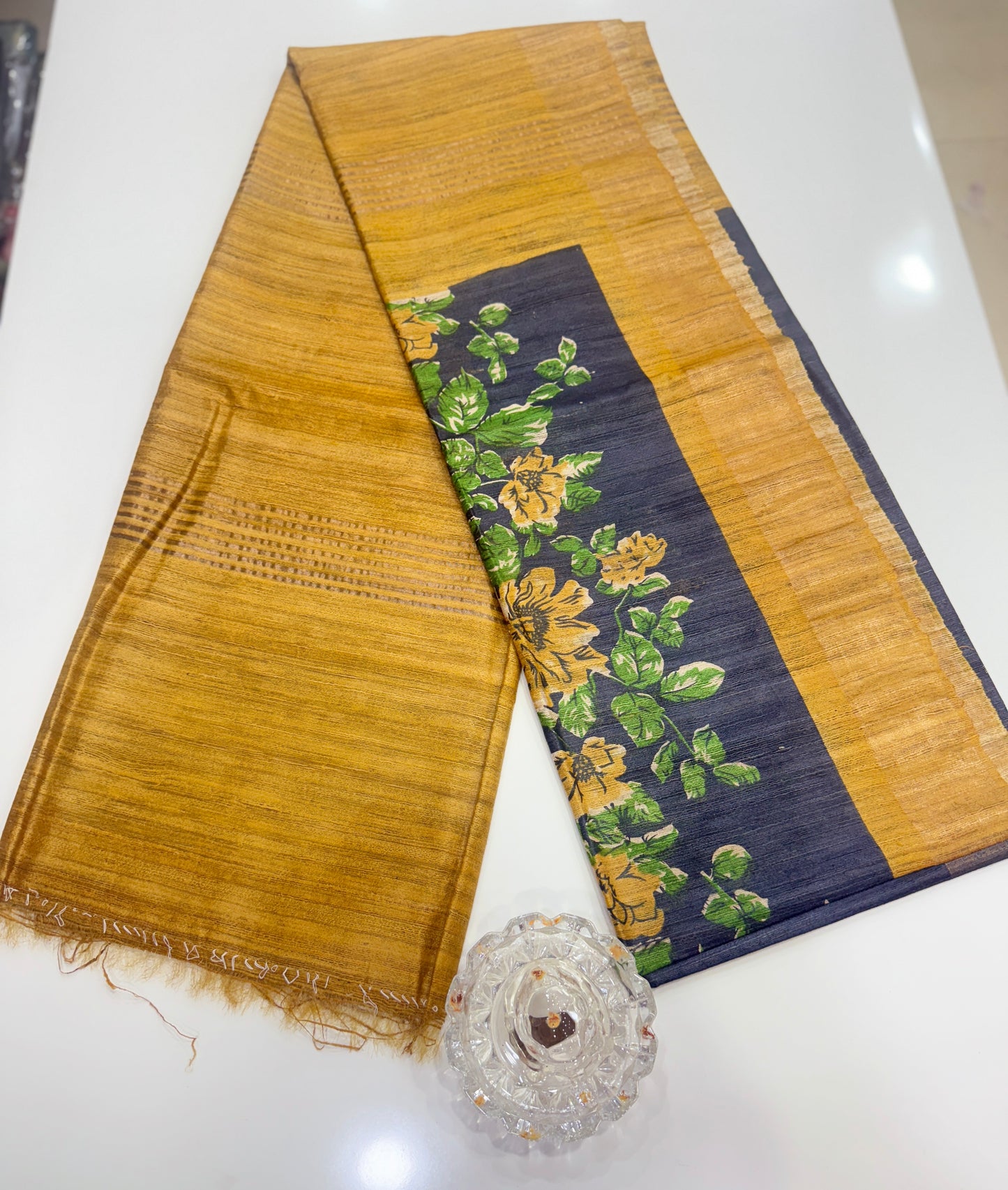 Pure Tussar Ghicha Silk Saree with Zari Border and Printed Design – Silk Mark Certified Handloom Saree