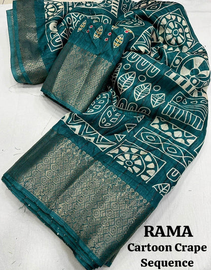 Cotton Crepe Saree with Sequence Work and Batik Print – Running Blouse Included