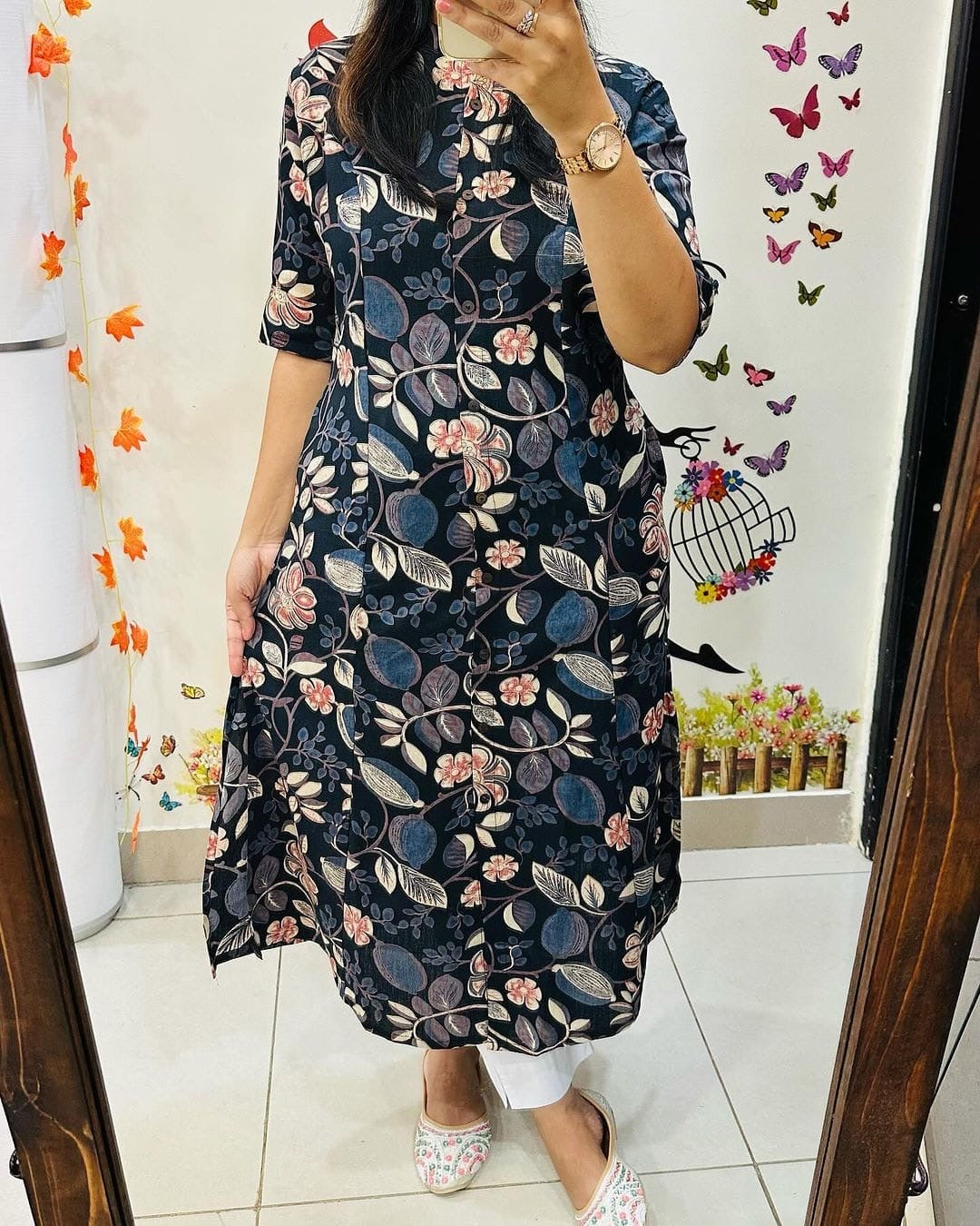 Discharge print fine cotton A-line kurti with ankle-length pant set for women – M to XXL sizes