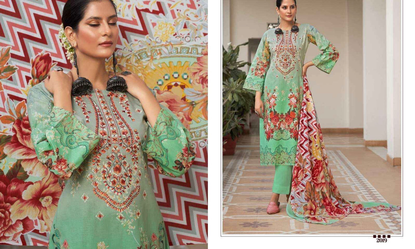 Unstitched Cotton Suit Material with Self Embroidery, Printed Cotton Bottom and Digital Print Dupatta