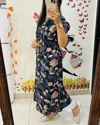 Discharge print fine cotton A-line kurti with ankle-length pant set for women – M to XXL sizes
