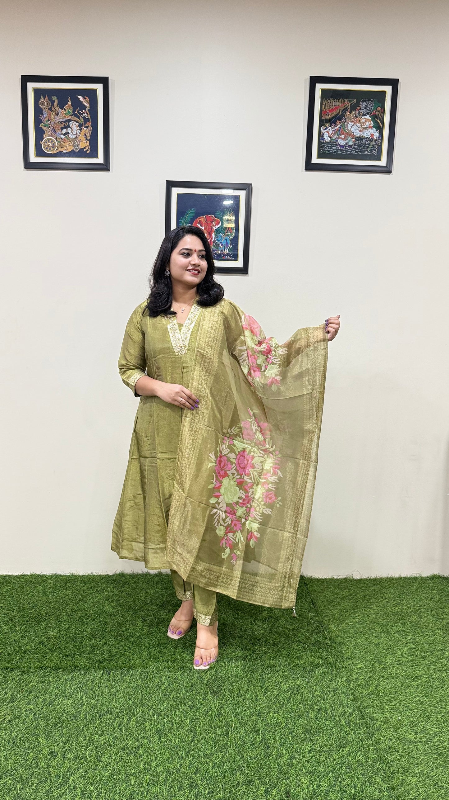 Pure Tissue Kurta Pant Dupatta Set with Intricate Handwork – Sizes L to XXL