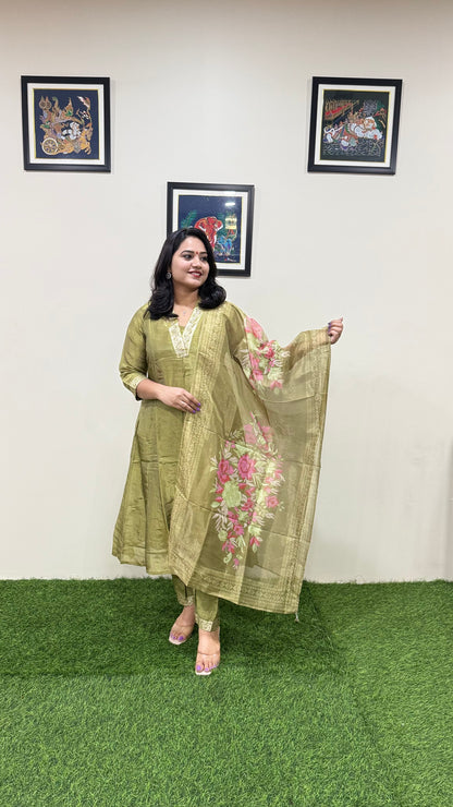 Pure Tissue Kurta Pant Dupatta Set with Intricate Handwork – Sizes L to XXL