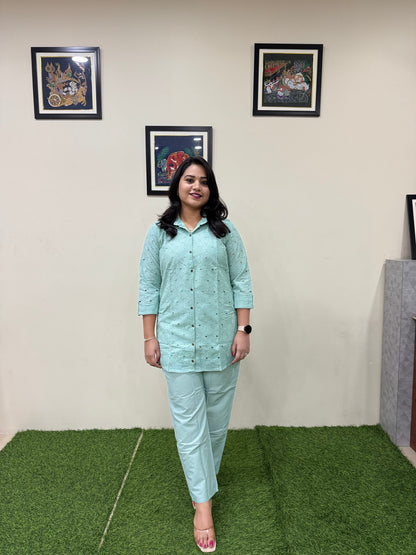 Women's Shifli Cotton Kurta Set with Matching Bottom in Soft Pastel Shades