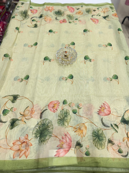 Cotton Chanderi Silk Floral Printed Saree with Blouse Piece