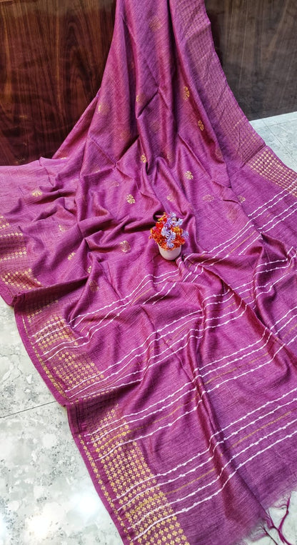 Muga Silk Saree with Sequence Pallu, Weaving Butta Design and Blouse Piece for Women