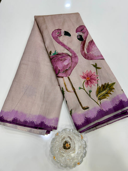 Assam silk saree for women with aari embroidery and paithani motifs, festive wear saree with blouse