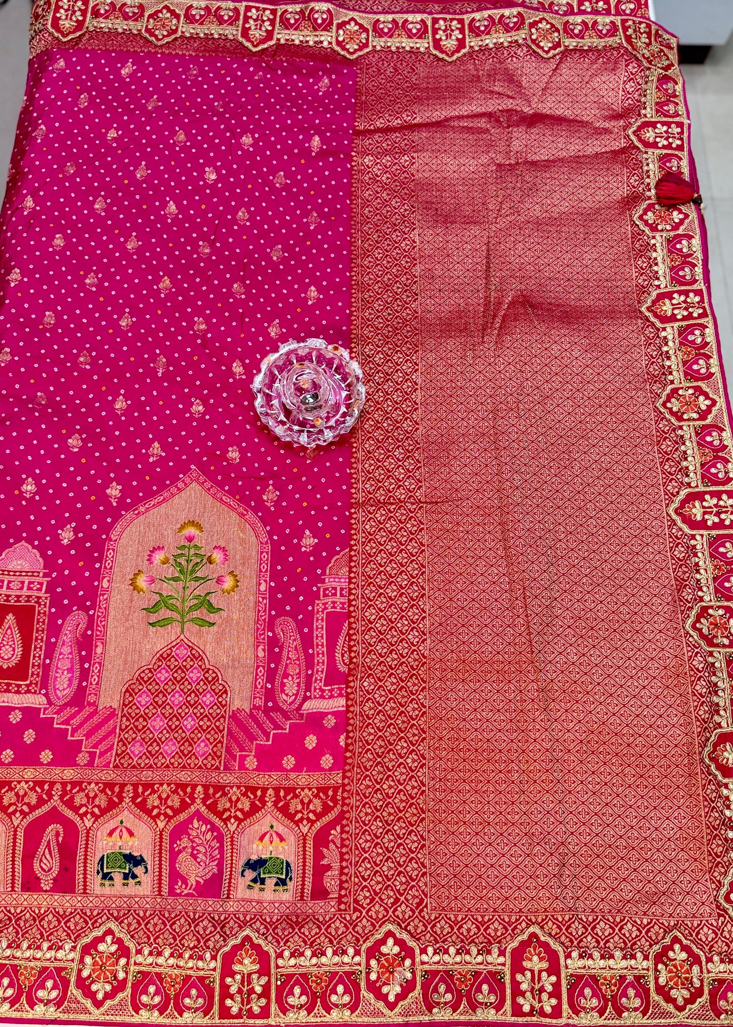 Pure Dola silk saree with position weaving and embroidered blouse – premium ethnic wear for weddings and festive occasions