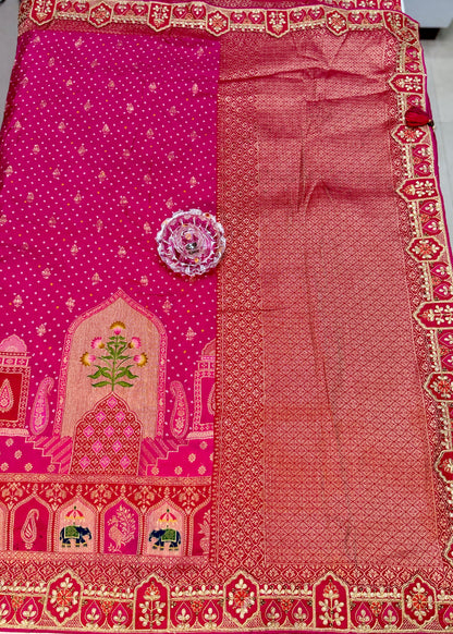 Pure Dola silk saree with position weaving and embroidered blouse – premium ethnic wear for weddings and festive occasions