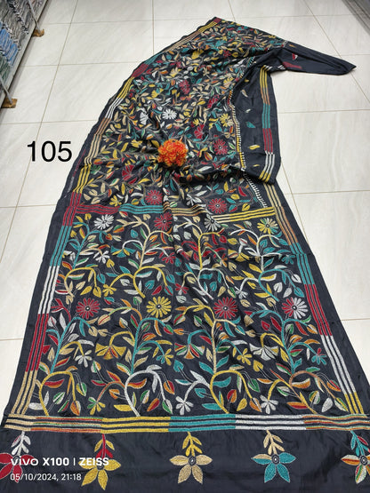Blended Bangalore Silk Saree for Women with Kathastitch Embroidery – With Blouse Piece