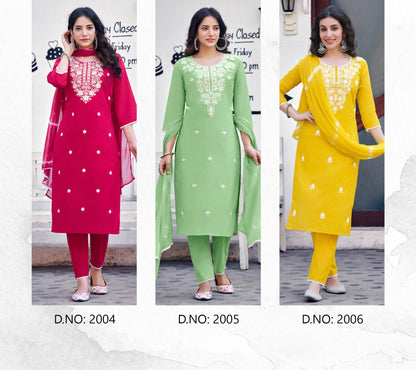 Pure Cotton Kurti Pant Set with Dupatta & Embroidery Work – Sizes L to 3XL