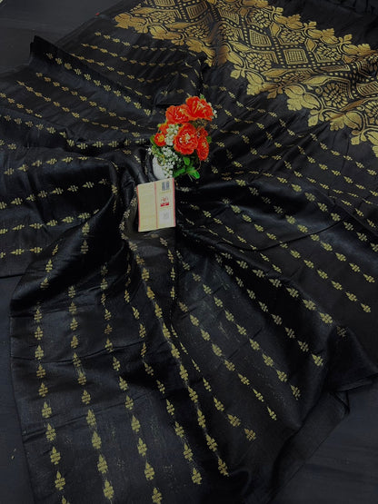 Pure Raw Silk Handloom Saree with Small Body Weave and Rich Pallu – Silk Mark Certified