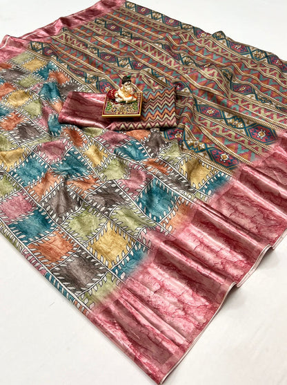 Pure Silk Dola Digital Printed Saree with Matching Digital Print Blouse Fabric