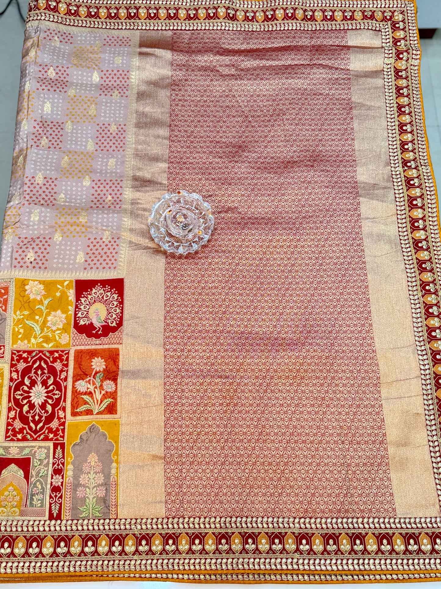 Pure Dola silk saree with position weaving and embroidered blouse – premium ethnic wear for weddings and festive occasions