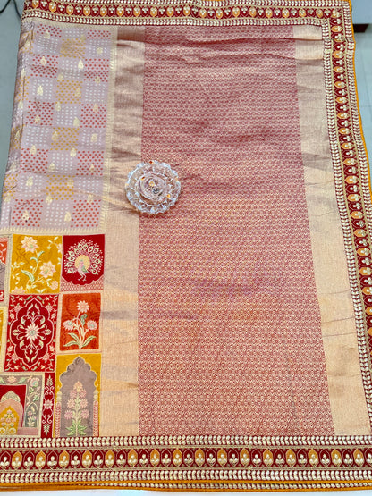 Pure Dola silk saree with position weaving and embroidered blouse – premium ethnic wear for weddings and festive occasions