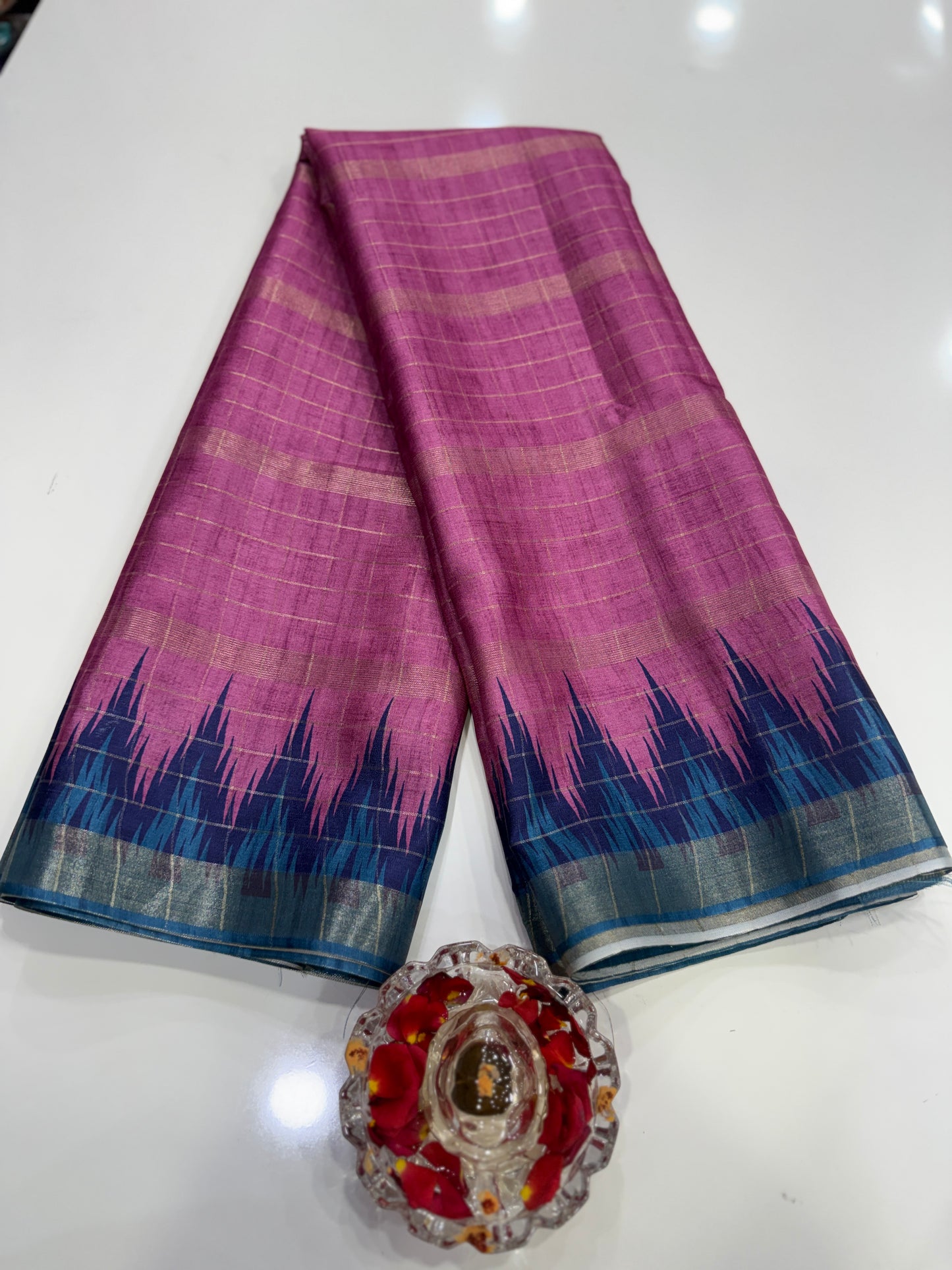 Semi Tussar Silk Saree with Contrast Border and Tassel Pallu for Women