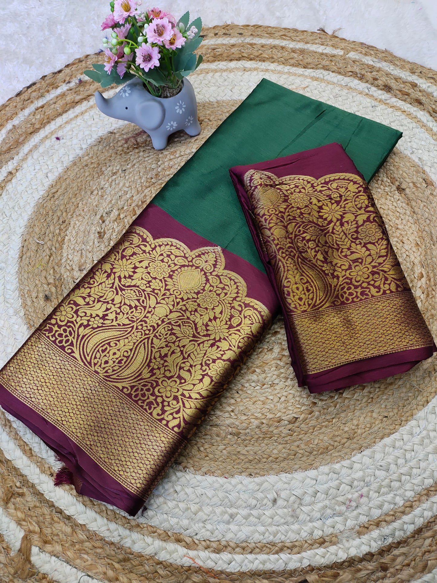 Kanjivaram Narayanpeth Silk Saree with Mor Designer Border and Contrast Pallu – With Blouse Piece