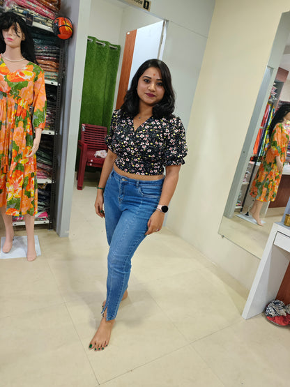 Women’s Knitted V-Neck Puff Sleeve Trendy T-Shirt – Sizes S to XL