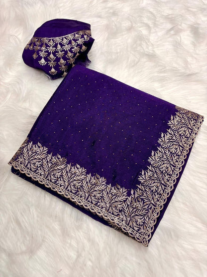 Pure Chinnon Saree with Intricate Siroshaki Embroidery & Heavy Embroidered Blouse – Fancy Saree Collection