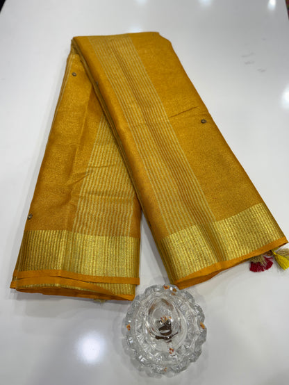 Pure Tissue 150 Count Linen Handloom Saree with Handwork and Running Blouse for Women