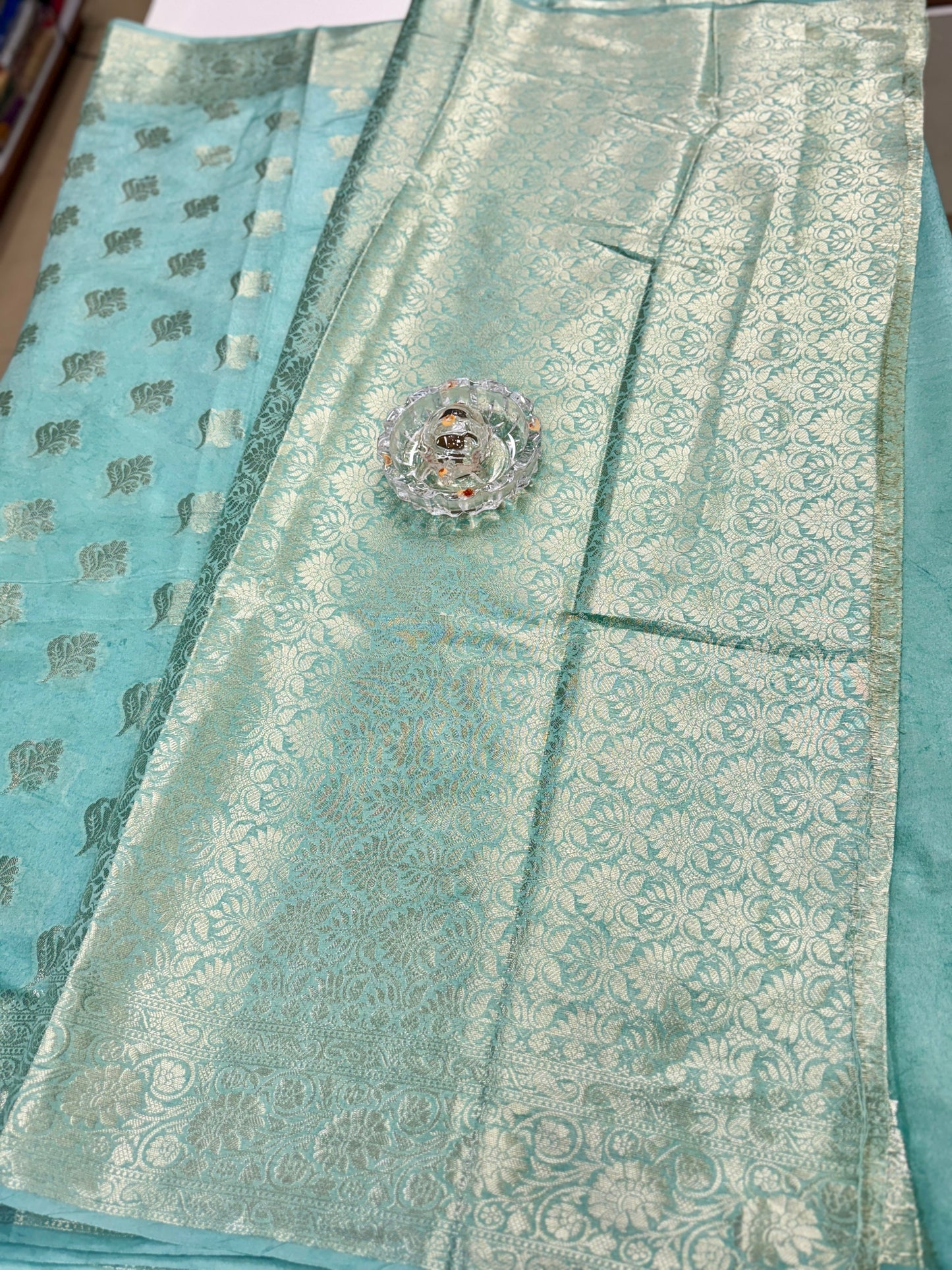 Semi Dupion Silk Saree with Zari Buta Motifs and Contrast Border for Women