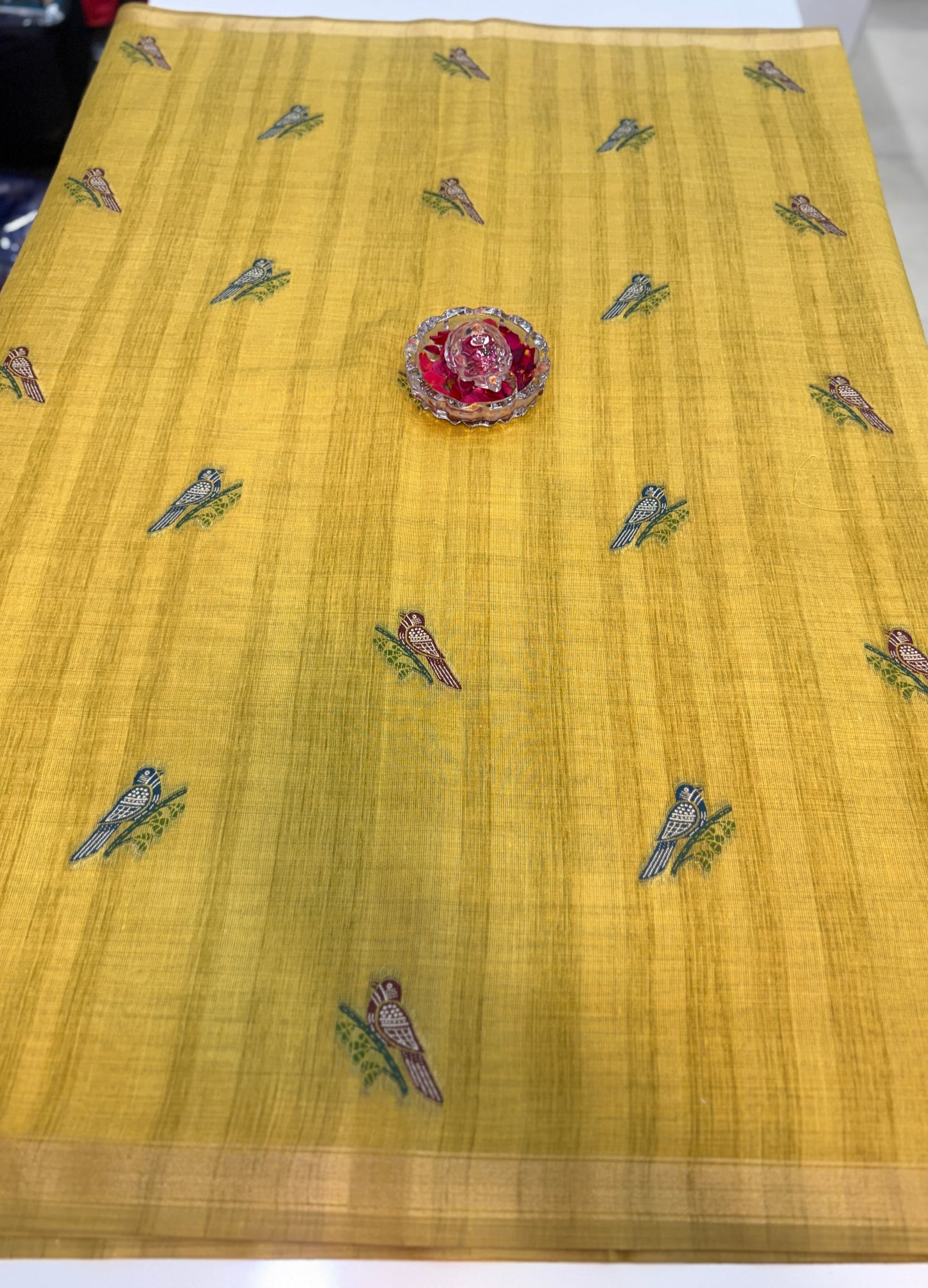 Ghicha cotton saree with bird motif pallu and tassel border, printed cotton saree for women