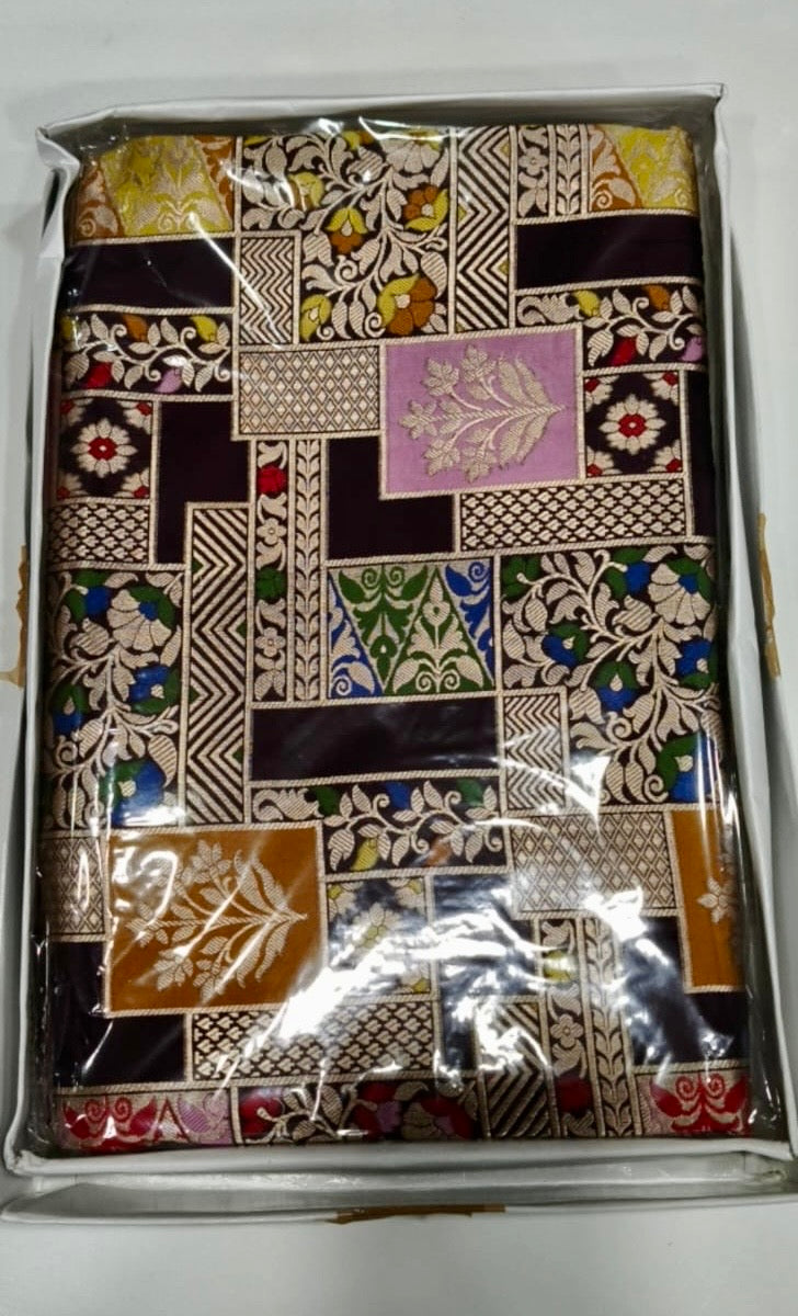 Banarasi Tilfi Katan Silk Saree with Zari Weaving and Multicolor Motifs – Silk Mark Certified