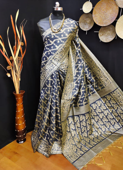 Banglori Handloom Raw Silk Saree with Weaving Pallu and Border for Women