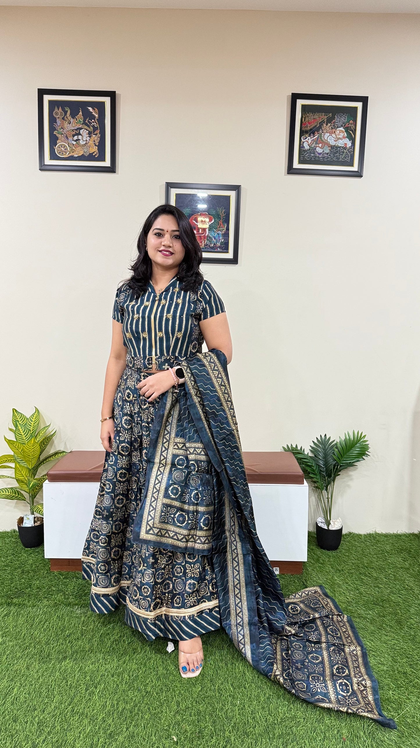 Muslin Printed and Embroidered Skirt and Top Set for Women