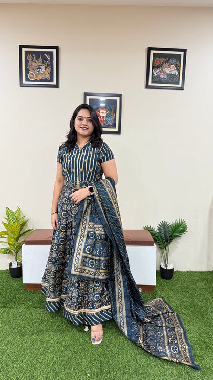 Muslin Printed and Embroidered Skirt and Top Set for Women