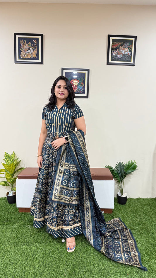 Muslin Printed and Embroidered Skirt and Top Set for Women