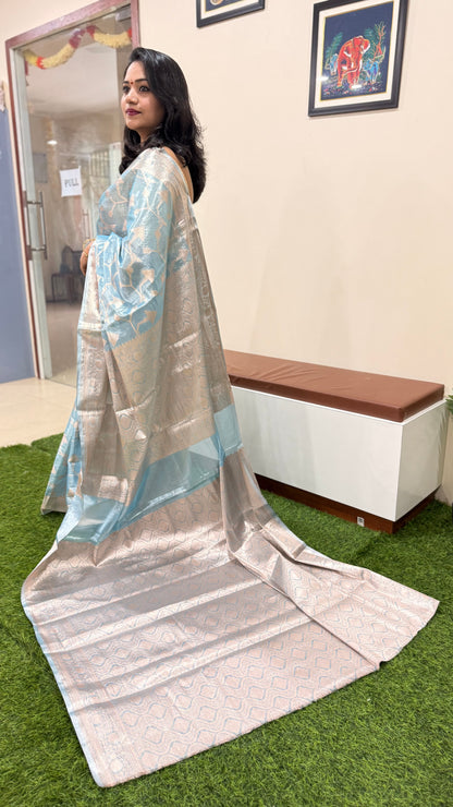 Banarasi tissue silk saree with traditional weaving design for party, festive and wedding wear