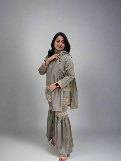 Vichitra Silk Ethnic 3-Piece Set with Embroidered Dupatta – Available in L and XL Sizes