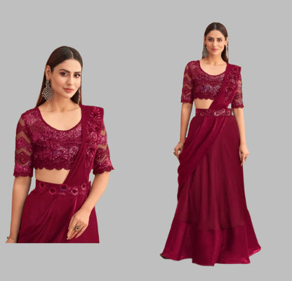 fancy ready to wear saree with unstitched net blouse Mani’s Ready to Wear