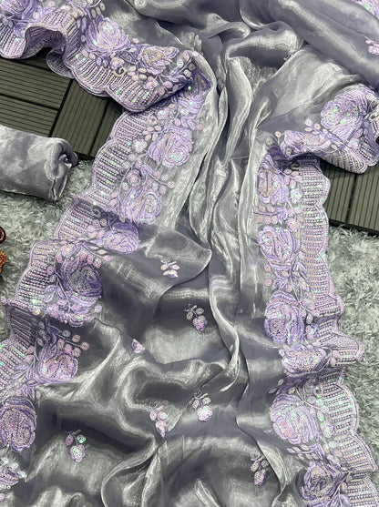 Heavy Berberry Silk Saree with Multicolored Thread and Sequin Embroidery – Festive and Wedding Wear