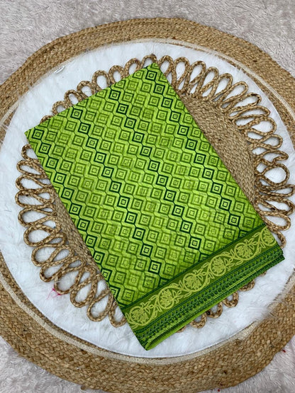 Pure Suti Cotton Saree with Traditional Batik Print – Chikko Tone and Multiple Colour Options