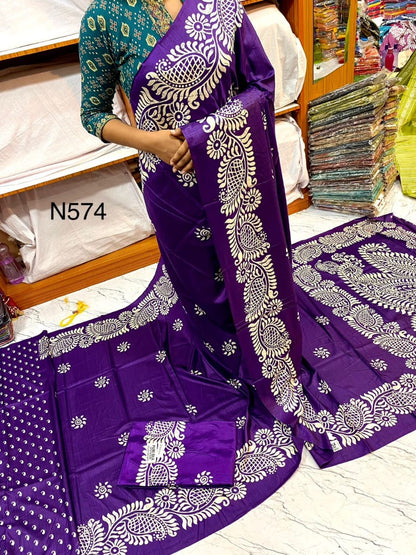 Alpana Print Pure Silk Saree with Printed Blouse Piece