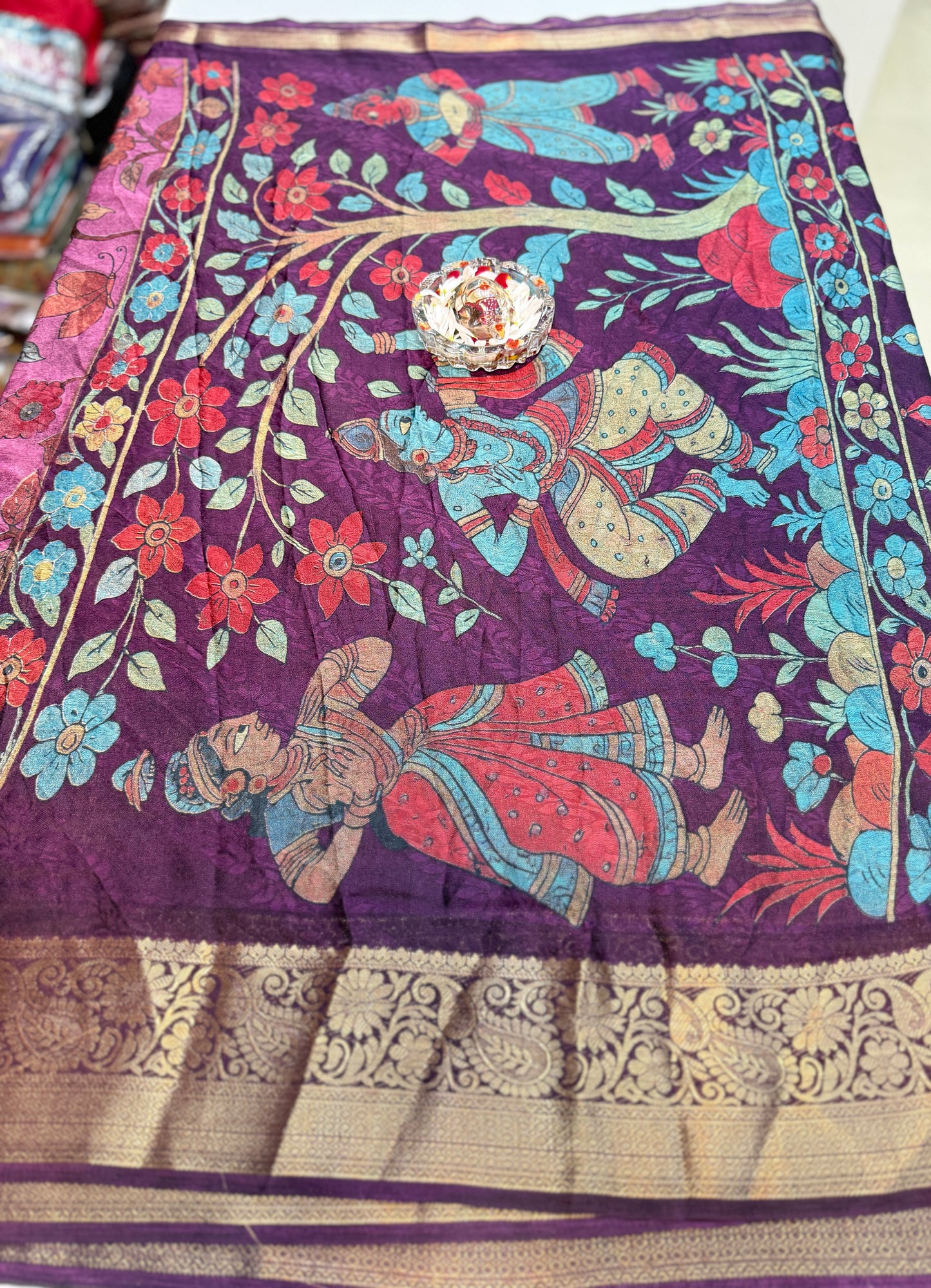 Silk blend printed saree with zari border and digital pallu print, 6.3m with running blouse, 6 color options
