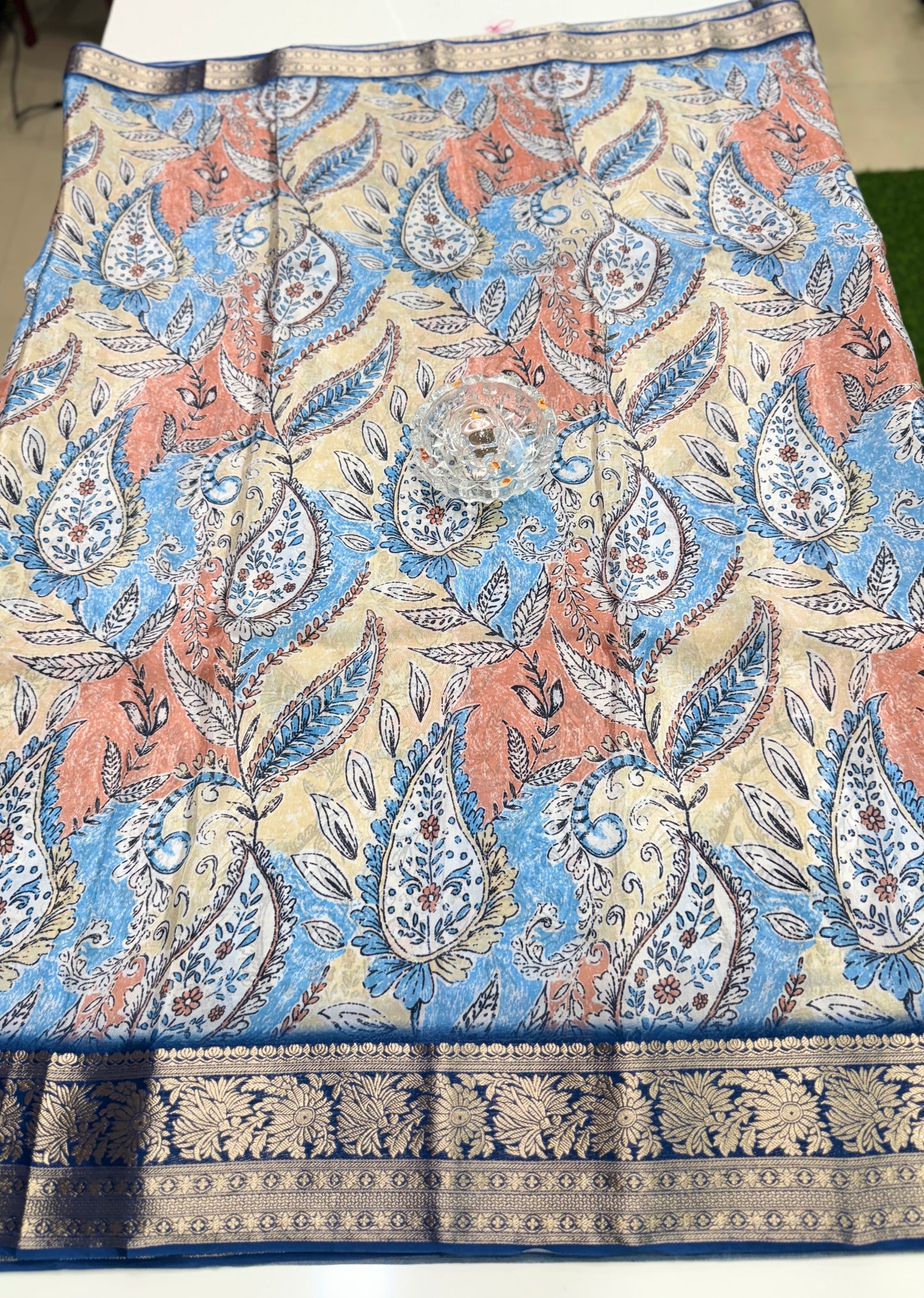 Printed H.O. Silk Saree with Floral and Paisley Design and Zari Border – Premium Festive Saree for Women