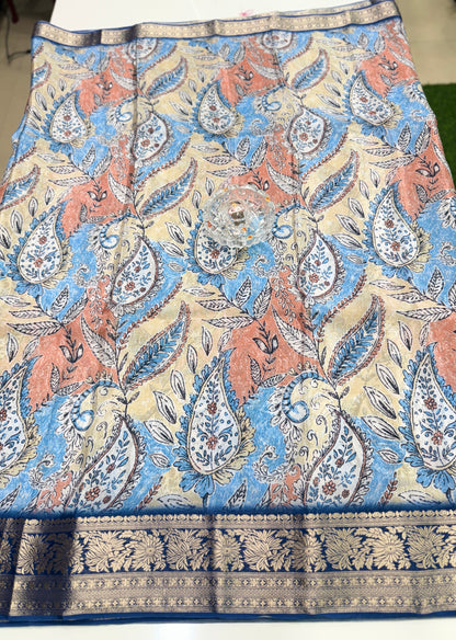 Printed H.O. Silk Saree with Floral and Paisley Design and Zari Border – Premium Festive Saree for Women