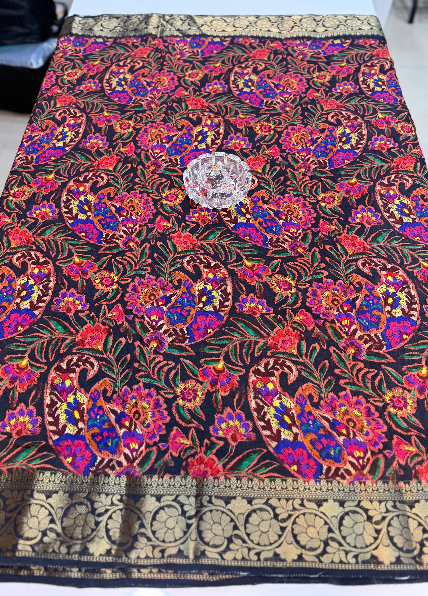 Pure Viscose Crepe silk saree with digital floral print and woven zari border for women