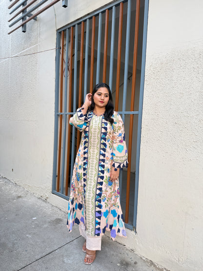 Digital Print Crepe Kurta Pant Set for Women with Tassel Detailing and Shantoon Bottom