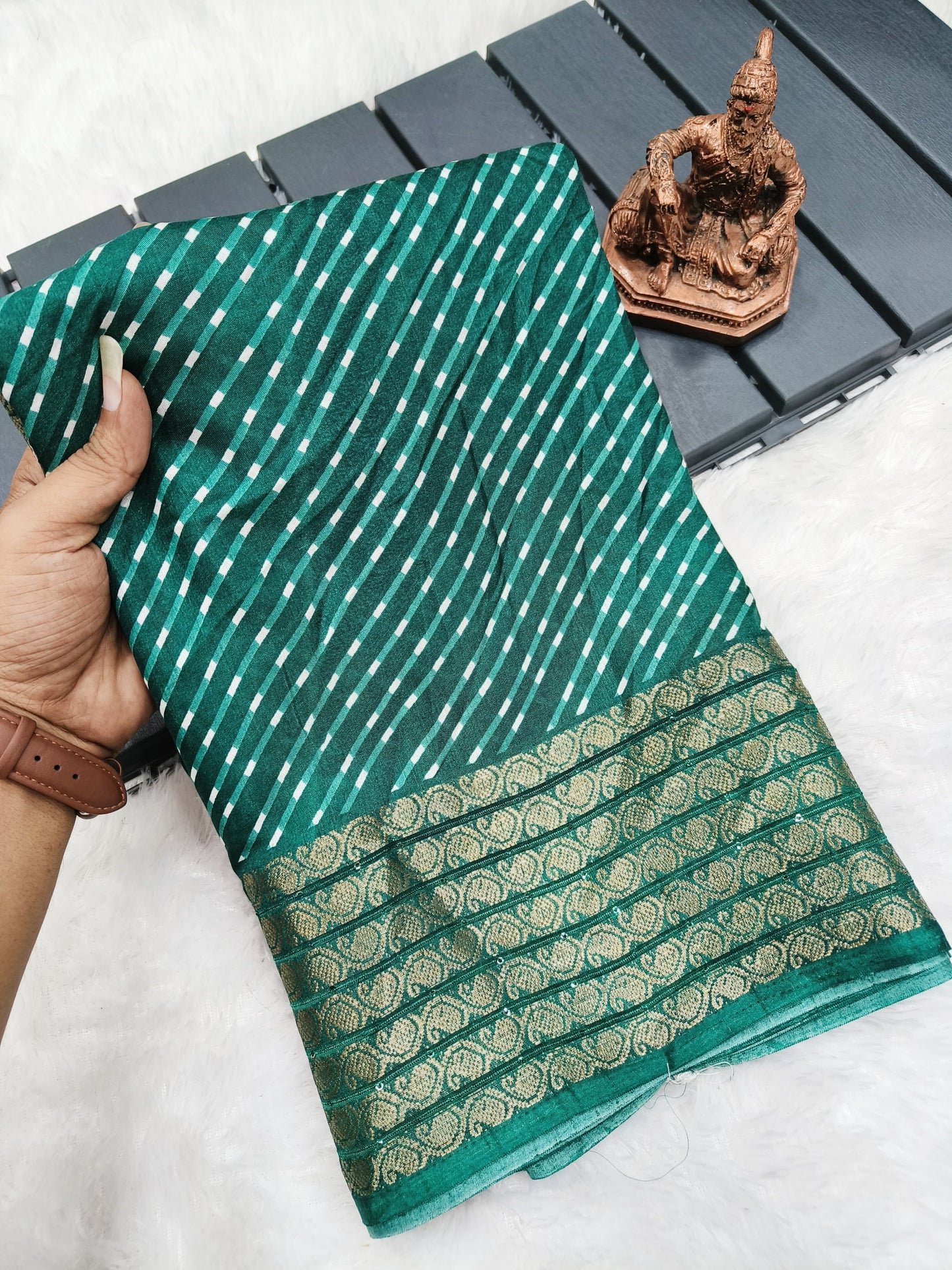 Butter Dola Silk Bandhej Saree with Mothra Leheriya Print and Golden Rudraksh Border – With Blouse Piece