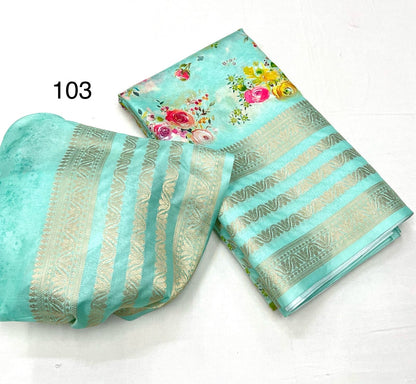 Soft Dola Silk Sarees digital floral print Jacquard weaving border