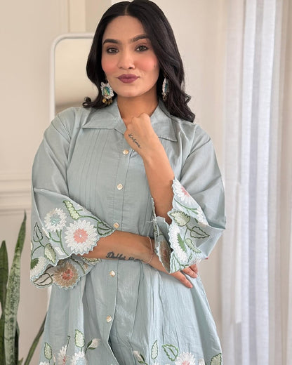 Embroidered Cotton Kurta Pant Set for Women in Soft Fabric – Sizes 38 to 44