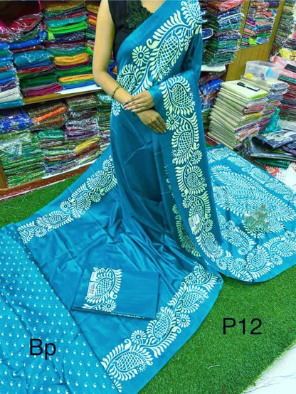 Alpana Print Pure Silk Saree with Printed Blouse Piece