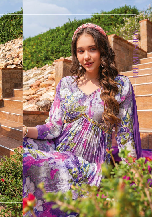 Women’s pure chinon Alia cut kurti set with handwork and shaded nazmin dupatta – festive ethnic wear