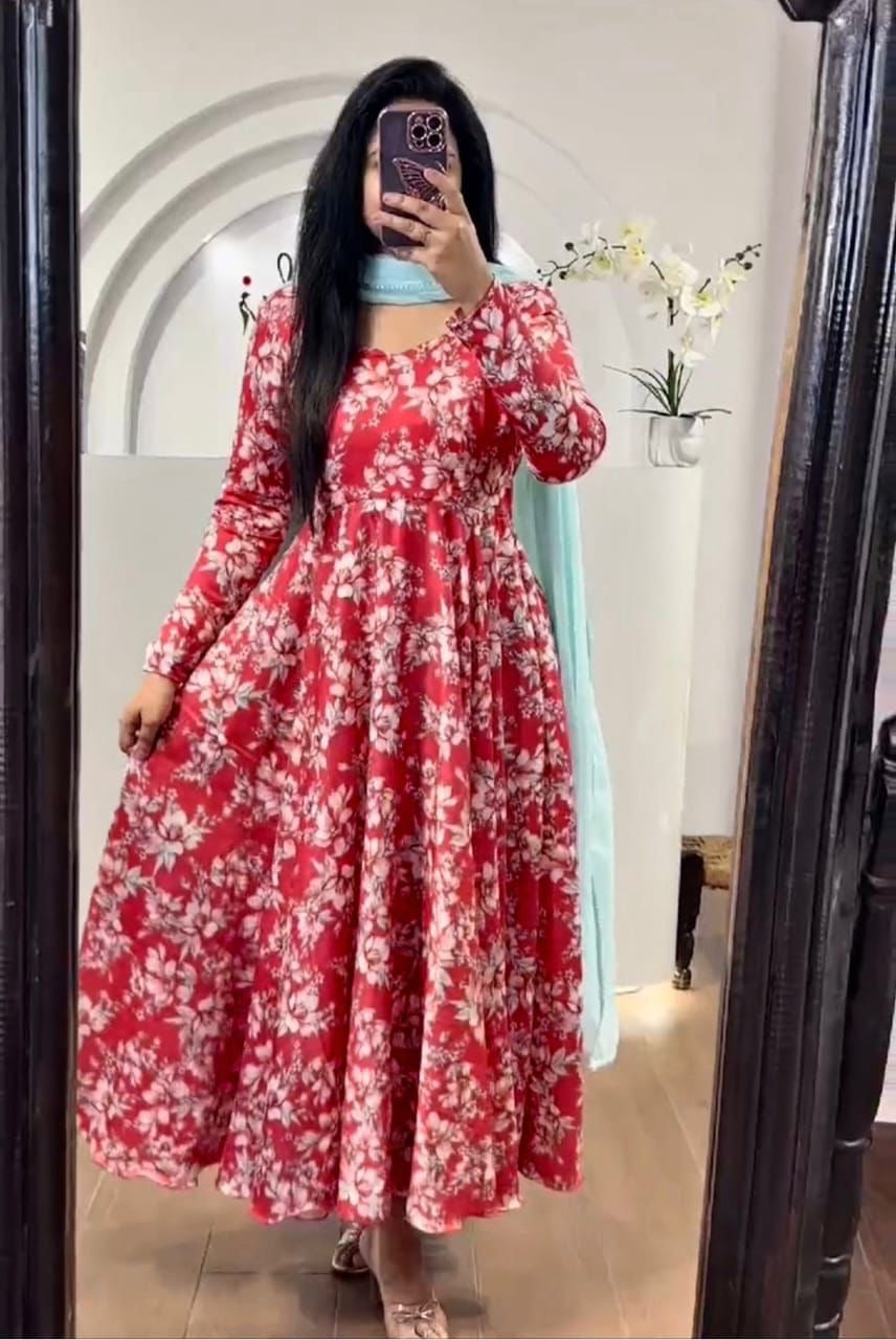 Elegant Georgette Gown with Dupatta: Stylish and Comfortable