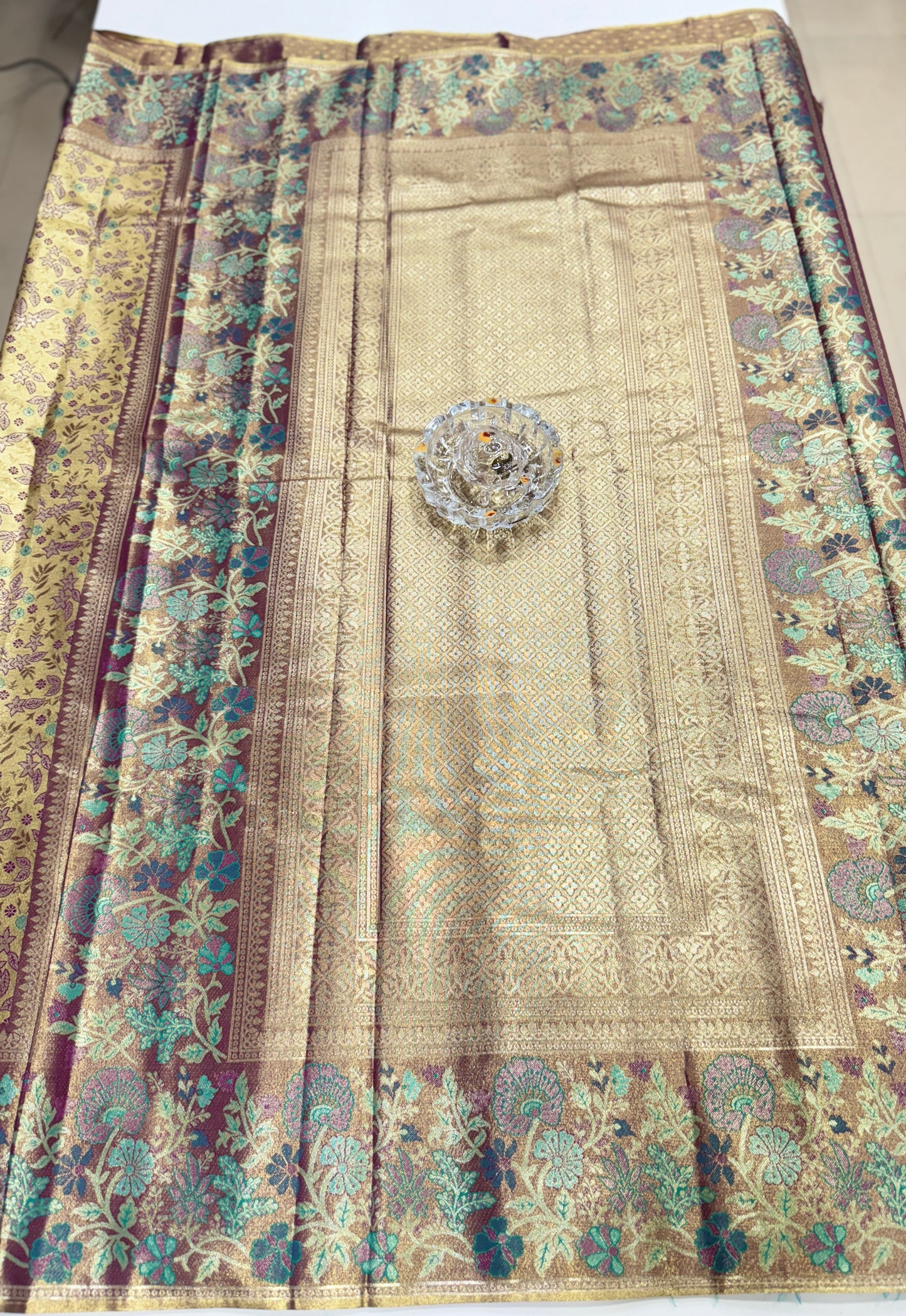 Dharmavaram Style Silk Saree with Zari Floral Weaving and Grand Pallu – Traditional Wedding Saree