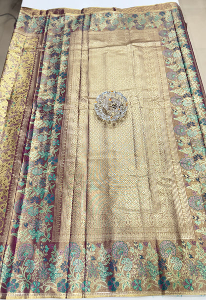Dharmavaram Style Silk Saree with Zari Floral Weaving and Grand Pallu – Traditional Wedding Saree